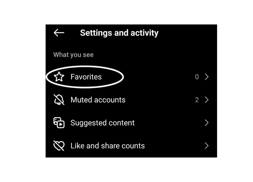 Customizing your Instagram feed by accessing account settings and selecting 'favorites' to prioritize content