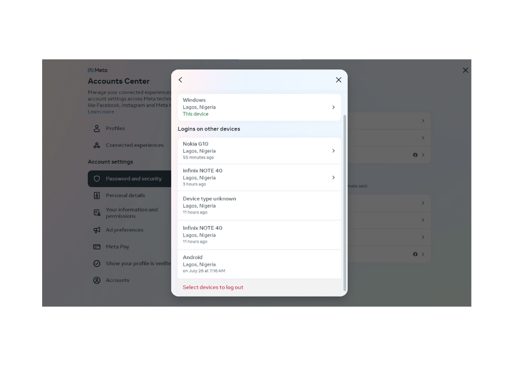 Securely sign out of Instagram on all connected devices