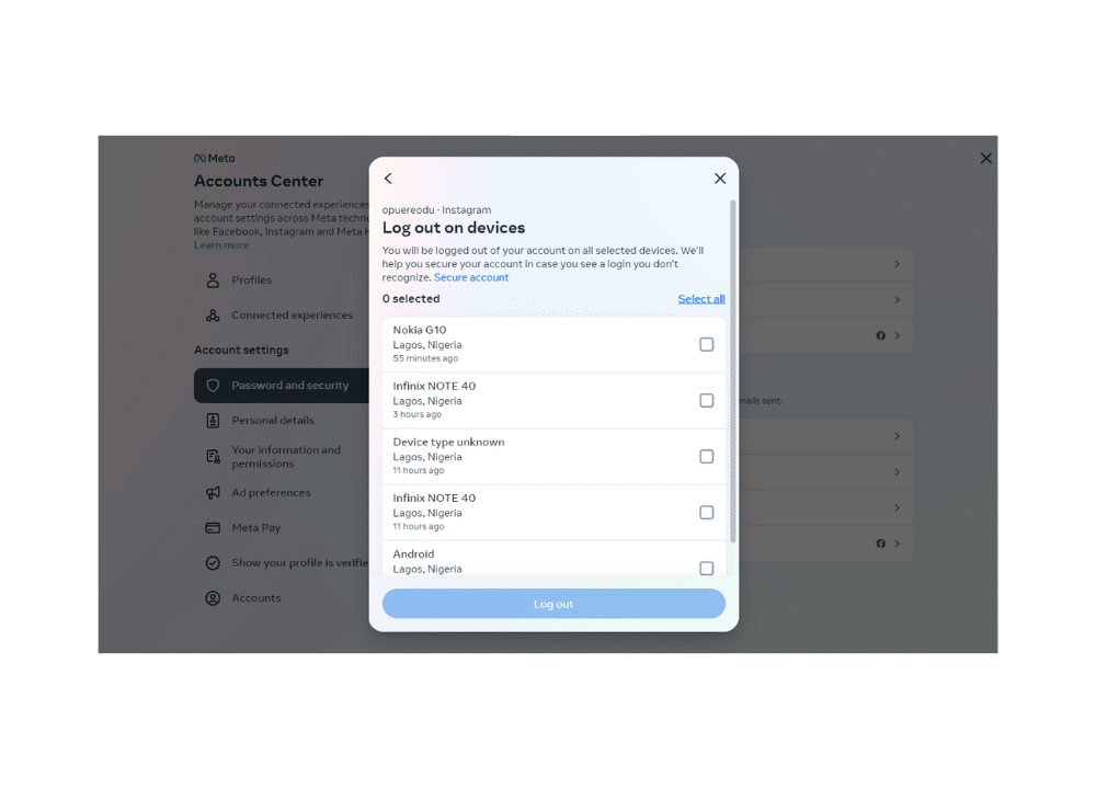 How to log out of Instagram from all devices at once