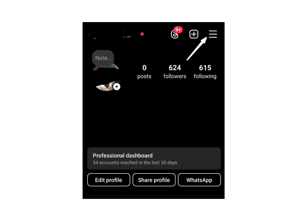 Log in to Instagram and tap the three lines at the top right corner to open account settings