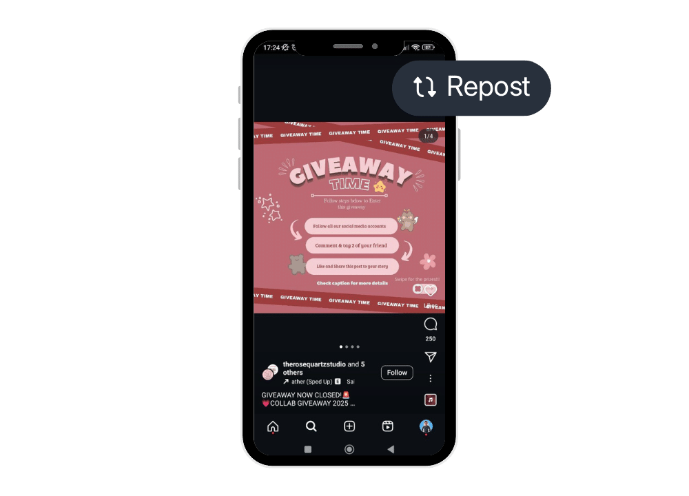 An engaging Instagram giveaway post showcasing user-generated entries and activity to boost visibility, credibility, and participation