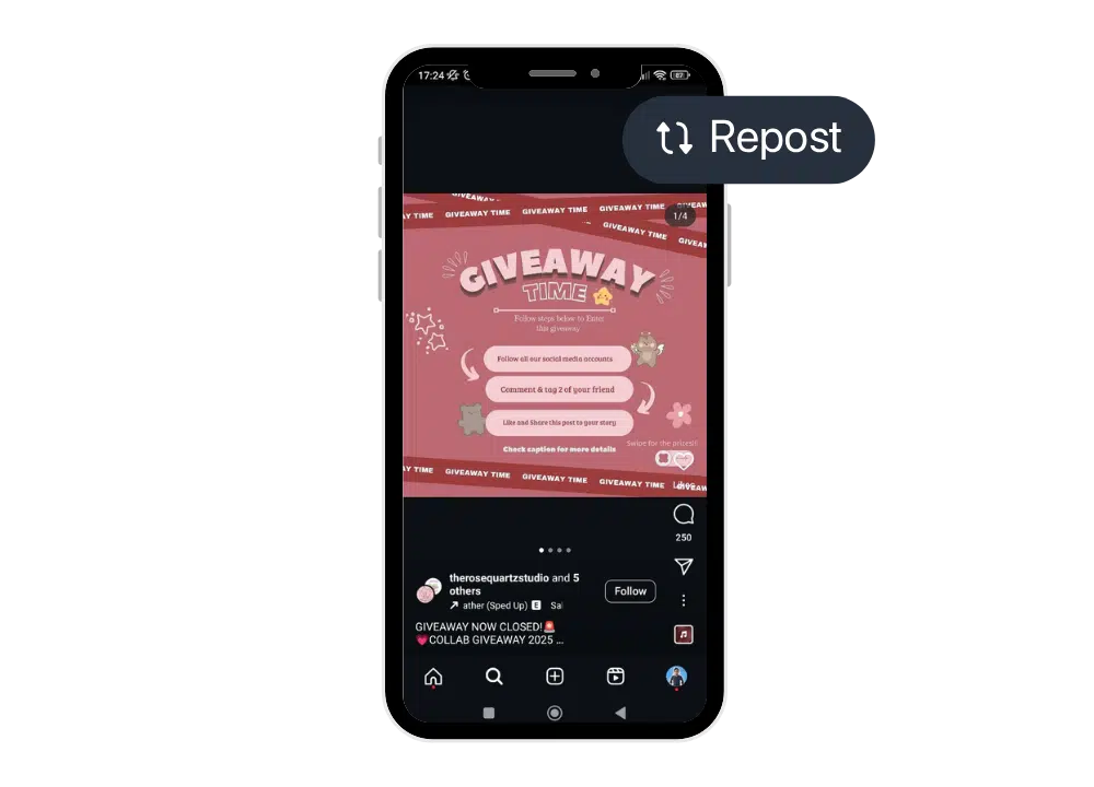 An engaging Instagram giveaway post showcasing user-generated entries and activity to boost visibility, credibility, and participation