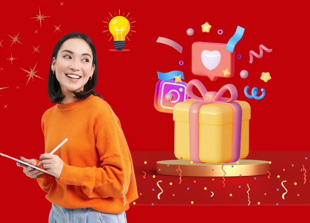 A colorful Instagram giveaway promotion featuring creative contest ideas to boost engagement and attract followers