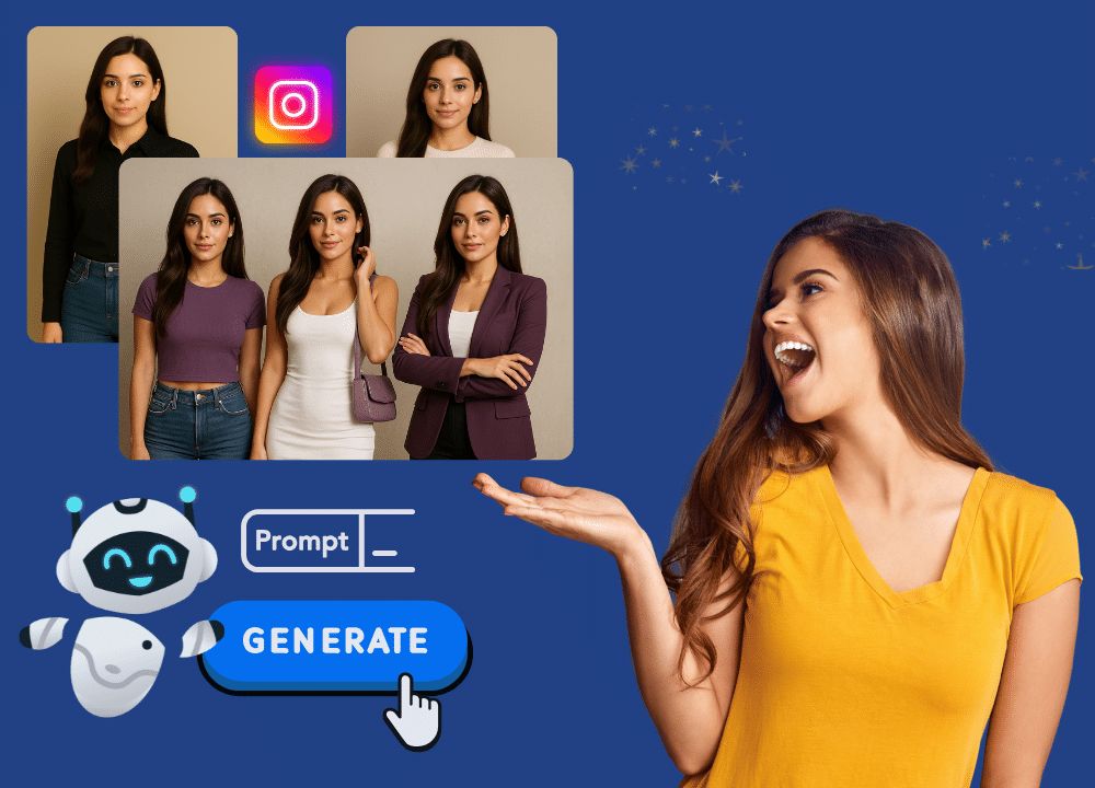 Step-by-step guide showing how to create an AI-generated Instagram model in five simple steps