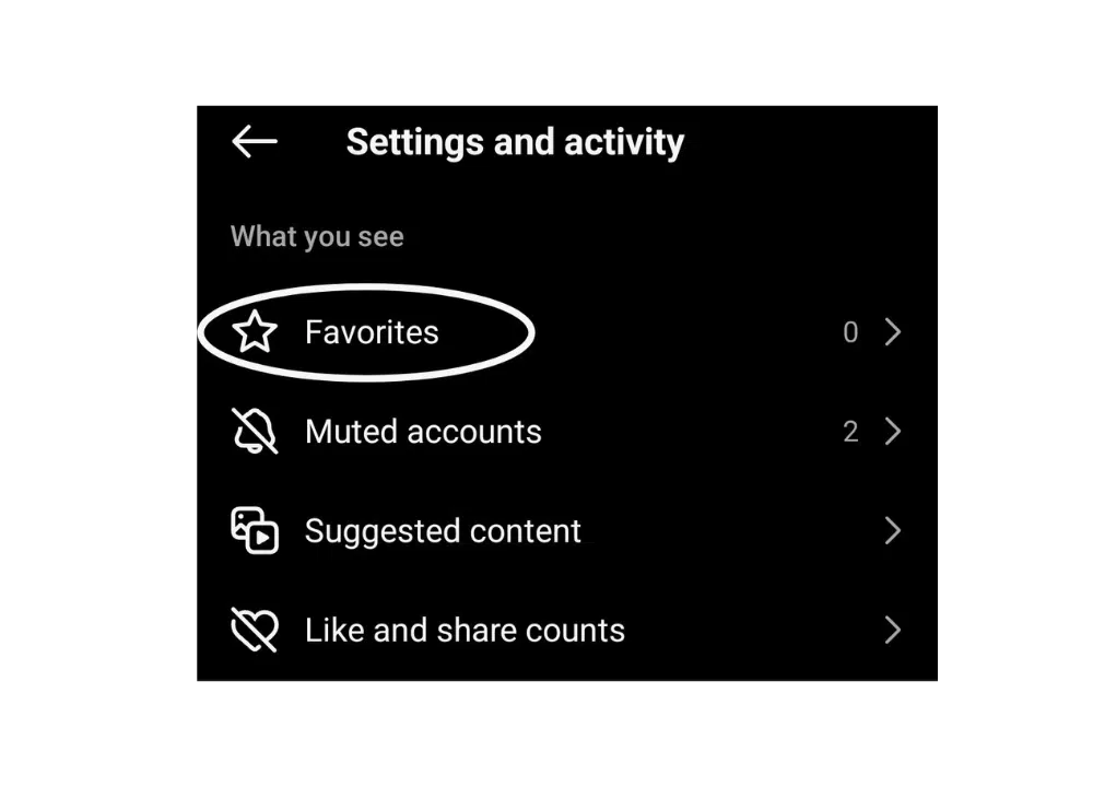 Customizing your Instagram feed by accessing account settings and selecting 'favorites' to prioritize content