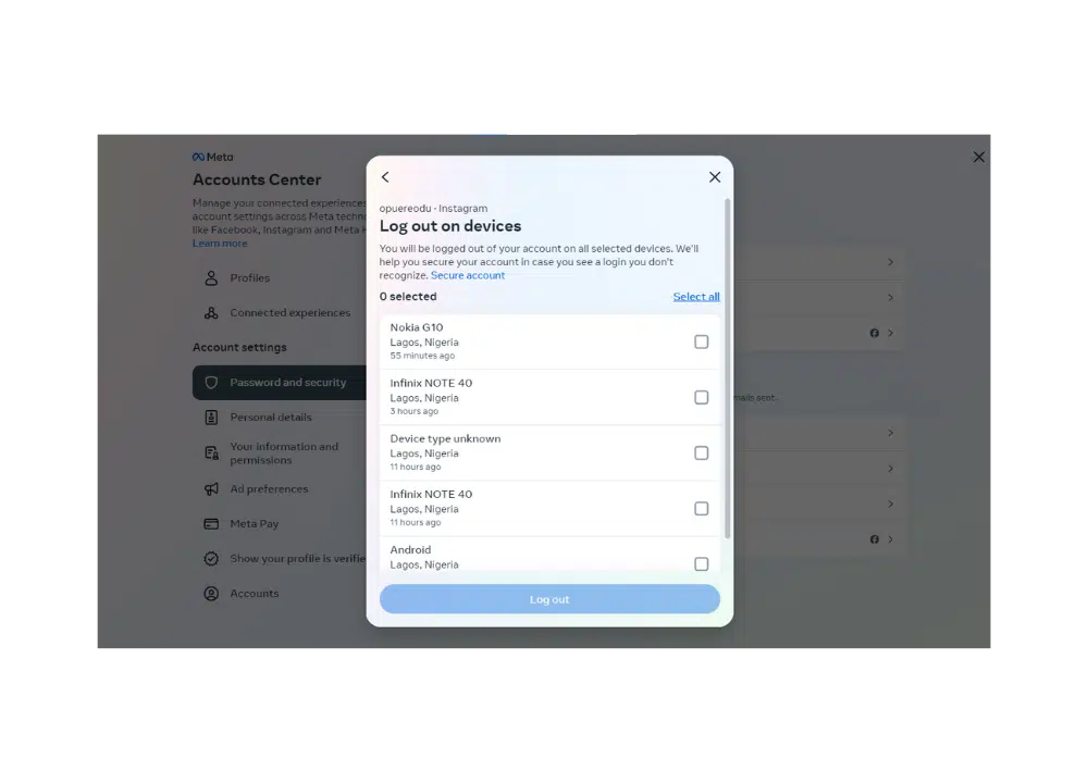 How to log out of Instagram from all devices at once