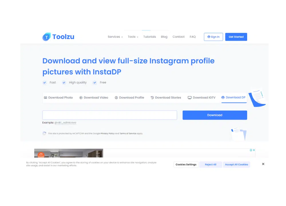 Download Instagram profile pictures easily using Toolzu