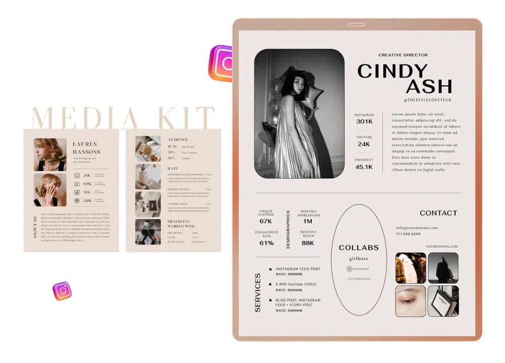 Professional media kit examples and templates for Instagram influencers seeking brand deals